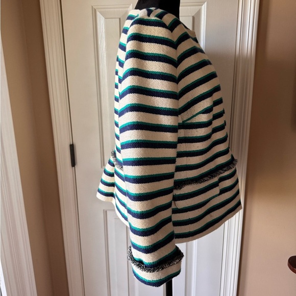 Talbots Blue, Green and White Striped Fringed Blazer - Picture 5 of 12